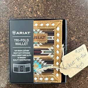 Ariat Brown and Tan Tri-Fold Wallet with Pattern